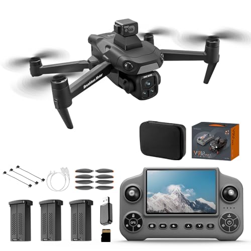 V918 GPS Drone with 8K Camera for Adults, RC Drones with 5 inch HD Screen, 90 Mins Flight Time, 3KM Long Control Range, 360° Obstacle Avoidance, Headless Mode, Auto Return, Circle Fly and Follow Me, Lightweight and Foldable Quadcopter for Beginner Gifts Toy, Under 249g