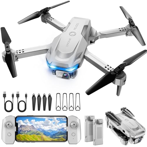 Drone with 1080P Camera - Foldable Remote Control Quadcopter with Gesture Control, 3D Flip, One Key Start, Emergency Stop, 2 Batteries, Easier to use, Toy for Adults Beginners, Grey