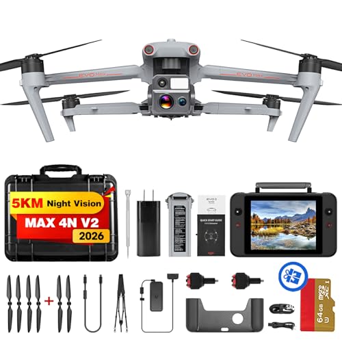 Autel Robotics EVO MAX 4N V2, Starlight Night-Vision/ Wide/ Thermal/ L~aser 4 Cameras in One UAV, Upgrade of MAX 4T V2/ 4N, 5KM Night Vision Observation, A-Mesh 1.0, 720° Obstacle Avoidance, Triple Anti-Jamming, Hot-Swappable, 42 Mins, IP43, Autel SDK