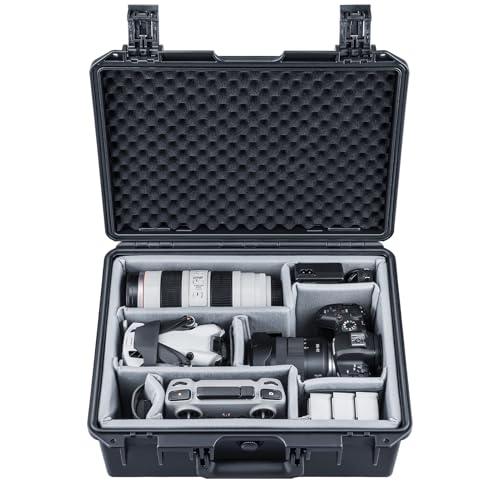 Lykus PVC1 Waterproof Hard Case with Padded Dividers for Cameras, Lenses, Dual DJI Mavic/Air/Mini drones [CASE ONLY]