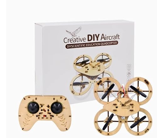 TREBIN DIY Wooden Drone Model Kit, DIY Wooden RC DroneKit, WoodenBuilding Blocks Flying Toys Assembled Kit,Remote Control Aircraft Training RC DroneQuadcopter, Beginner-Friendly STEM Project Mini Drone