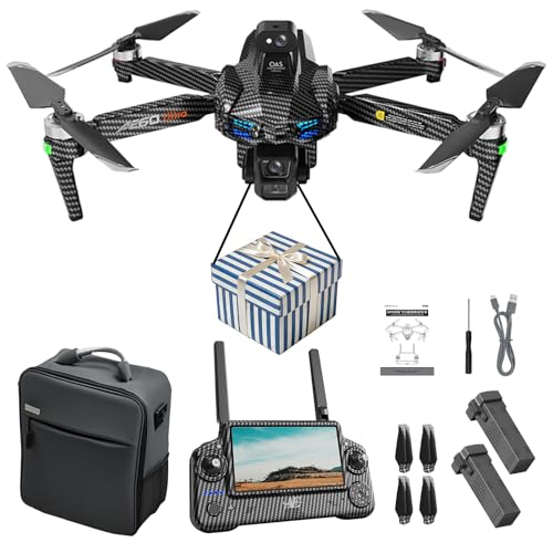 Airdrop Drone, 2 Batteries, Long Flight Time, GPS with 7.2 Inch Touchscreen Remote Control, 4K HD Dual Cameras, 3-Axis Gimbal, 360° Omnidirectional Obstacle Avoidance, Brushless Motors, Optical Flow Positioning & Hover, Intelligent Follow, Foldable Portable Quadcopter, Adult Aerial Photography Drone, Easy to Fly for Beginners