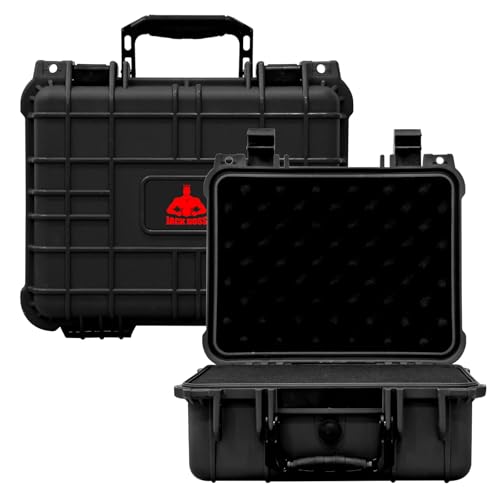 Jack Boss 13.6X11.4X6 Inch Hard Case, Portable Weather Waterproof Protective Camera Case with Customizable Foam, Foam Case Fit Use of Drones, Camera, Equipments, Black,upgraded