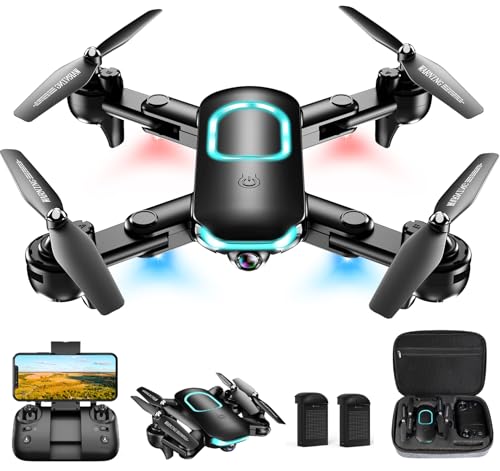 Drone with 1080P Camera, Foldable Drone for Beginners with Light, Upgrade Altitude Hold, Gesture Selfie, Waypoint Fly, 3D Flip, 3 Speed Mode, Circle Fly, One Key Start