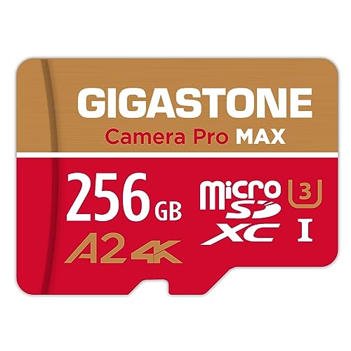 【5-Years Data Recovery】 GIGASTONE 256GB Micro SD Card, 4K Camera Pro MAX, Compatible with Gopro, Dash Cam, DJI, Drone, Security Camera, Speed Up to 130MB/s, UHS-I A2 4K U3 C10, with Adapter