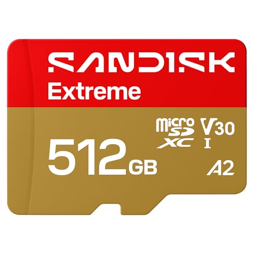 SANDISK 512GB Extreme microSD UHS-I Card - Up to 245MB/s Read Speed and 170MB/s Write Speed, 5.3K Video, 4K UHD Video, high-Performance for Action cams, Drones, Android Devices - SDSQXH9-512G-GZ6MA