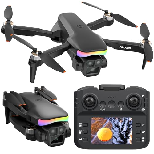 F417PRO Drone with Camera 1080P for Adults Kids, Mini Drone with Screen, Adult Drone, Dual 90° Lens, LED Lights, Optical Flow, Modular Battery, Beginner Drone, One Key Start, Headless, 3D Flip, Case