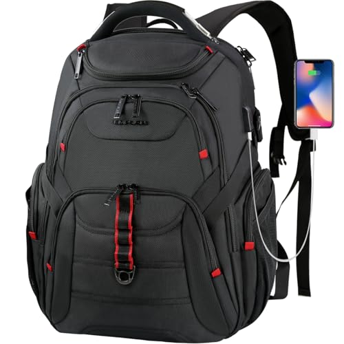 EMPSIGN Travel Laptop Backpack for men, 17.3 Inch Computer Backpack, 45L Anti-Theft Business Laptop Backpack with USB Charging Port, Water-Repellent Work College School Backpack for Men Women, Black
