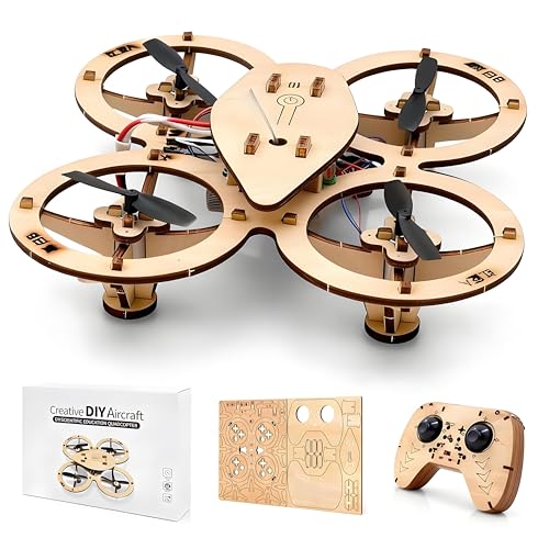 DIY Wooden Drone Model Kit,DIY Wooden RC DroneKit,WoodenBuilding Blocks Flying Toys Assembled Kit,Remote Control Aircraft Training RC DroneQuadcopter,Beginner-Friendly Mini Drone