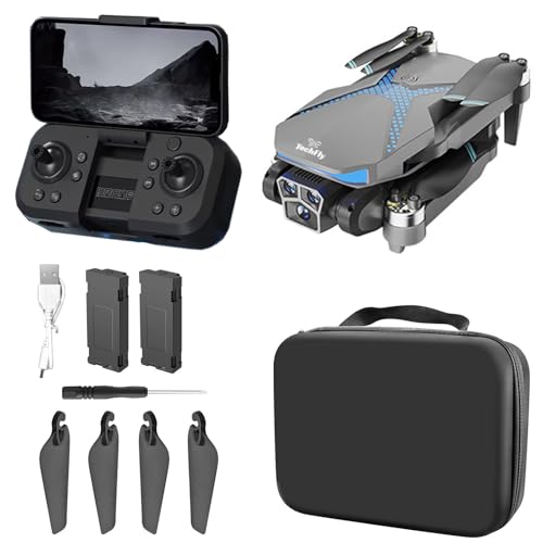 TF07 Drone with Camera, Four HD Cameras (Portrait, Landscape, Zoom 50X, Bottom), Foldable, Real Time FPV, Obstacle Avoidance, Beginner Mode with Auto-Follow, Mobile App Control, Quiet Brushless Motors, Includes 2 Batteries and Case
