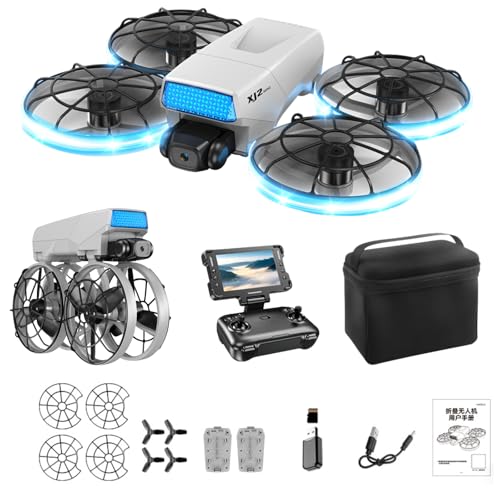 HD Camera Drone with LED Body Lights Foldable Screen Controller Brushless Motor RC Quadcopter Headless Mode 360° Flips, Under 250g Lightweight Portable Drones for Adults Beginners Outdoor Travel Video