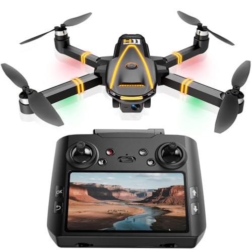 GPS Drone with EIS 4K Camera for Adults Kids, RC Drones with 4.5 inch HD Screen on Controller,Auto Return,2 Batteries for 45 min Flight Time,Long Range Transmission,Circle Fly and Follow Me Mode,Foldable Quadcopter for Beginner Kids Gifts Toy,Under 249g