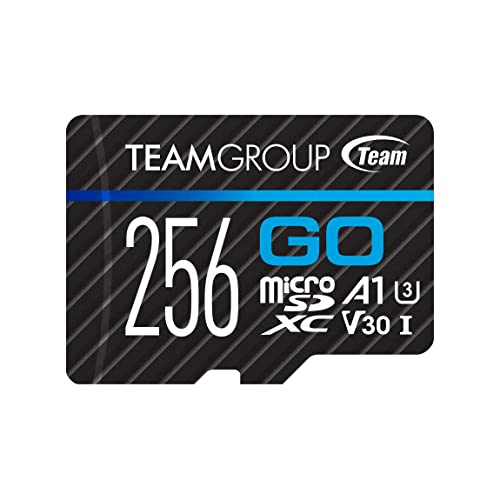 TEAMGROUP GO Card 256GB MicroSDXC UHS-I U3 V30 4K for Action Cameras & Drone High Speed Flash Memory Card with Adapter for Outdoor Sports&Vlog, 4K Shooting,GoPro&Insta360&DJI TGUSDX256GU303