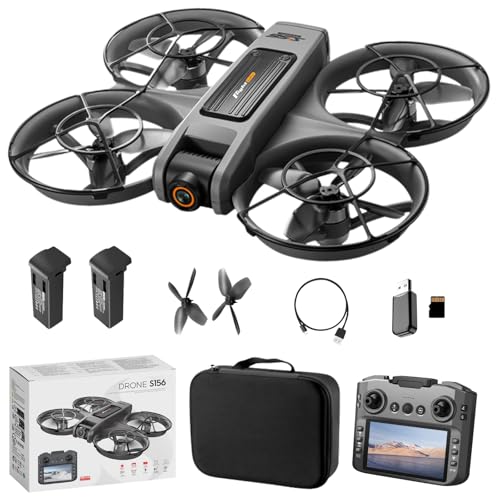 RC Drone with HD Dual Camera & Night LED, Brushless Motor Optical Flow Positioning Headless Mode S156 Mini Quadcopter, Beginner-Friendly FPV Photography Drones with 2 Batteries for Adults (Black)